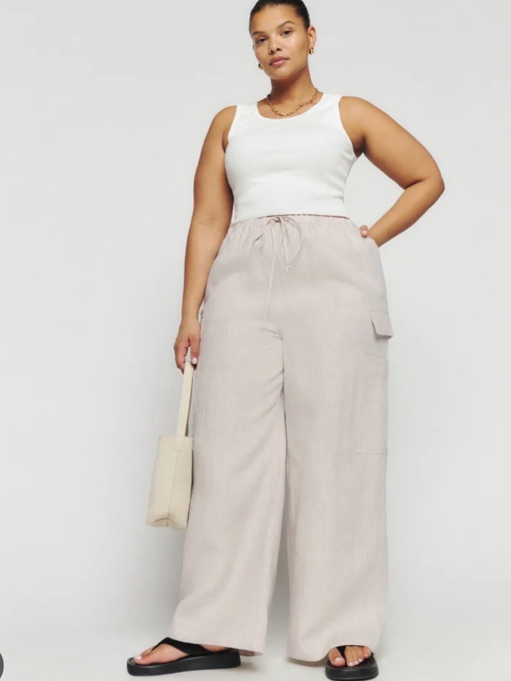 Reformation  Ethan Linen Pant Oatmeal Tan Size XL Petite